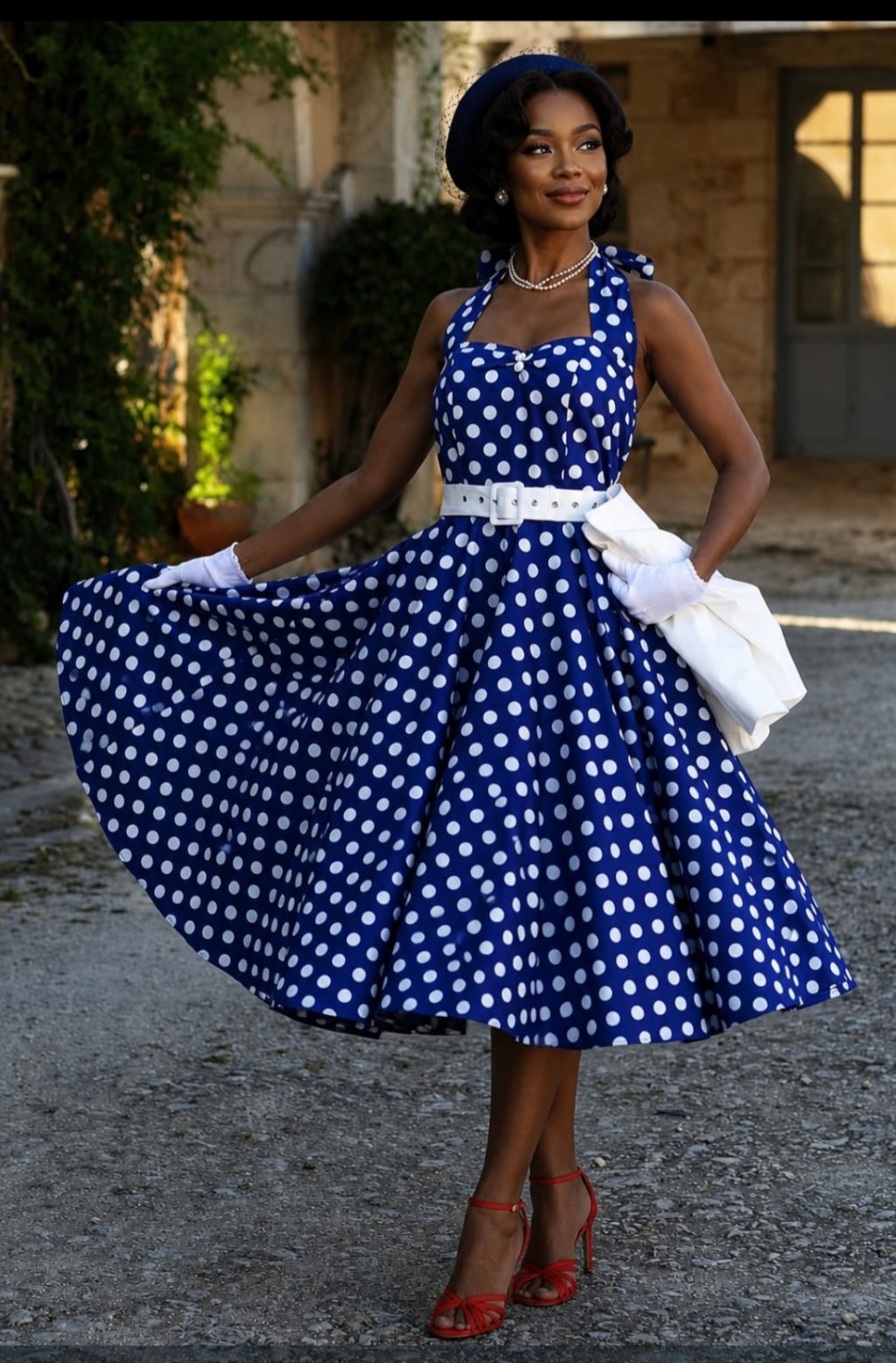 Blue & White Polka Dot Dress